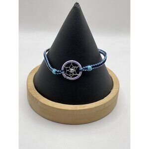Dreamcatcher Beaded Bracelet Adjustable Handmade Blue & Purple Thread